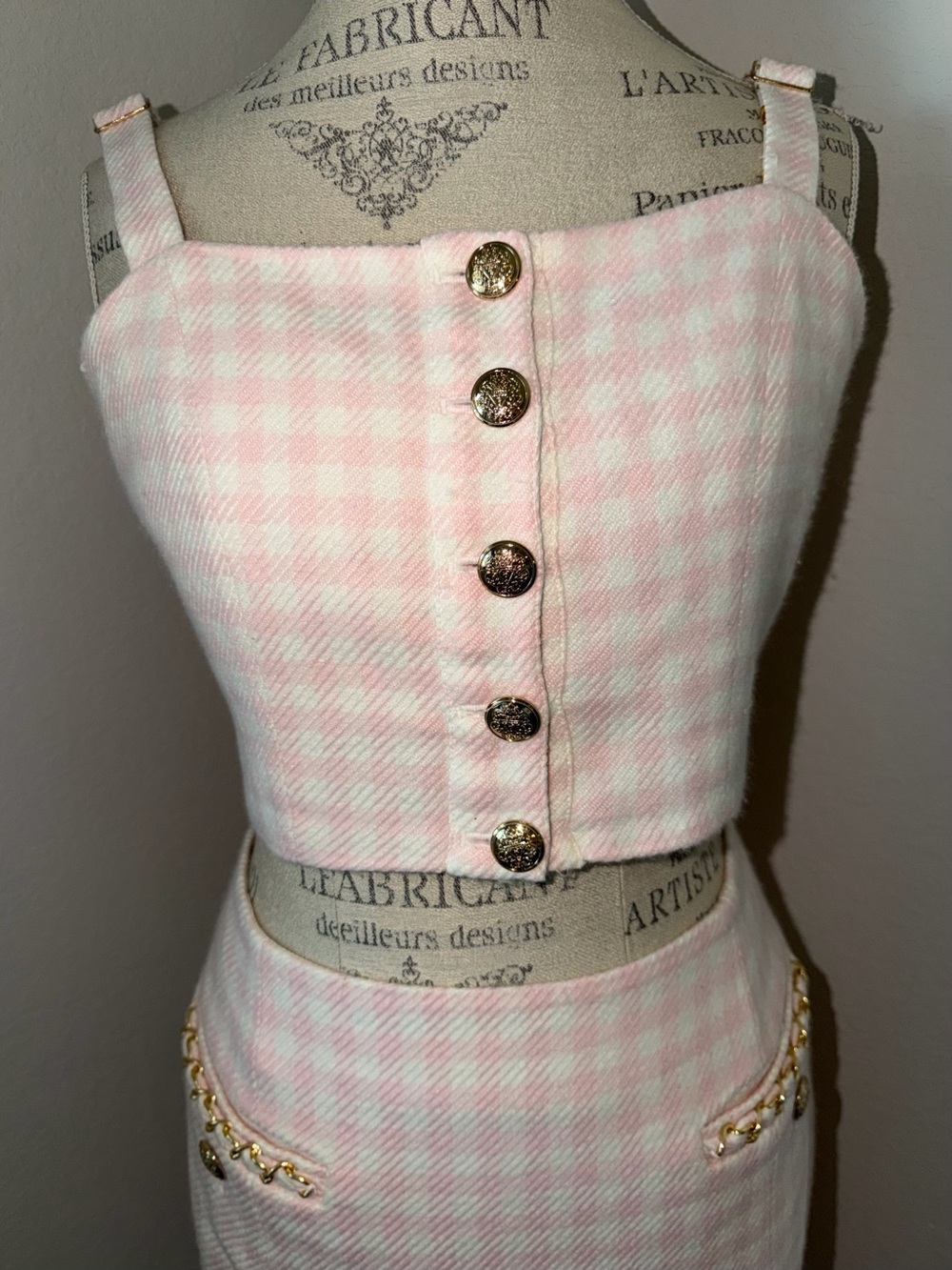 Guess Tweed Crop Top with Gold Buttons